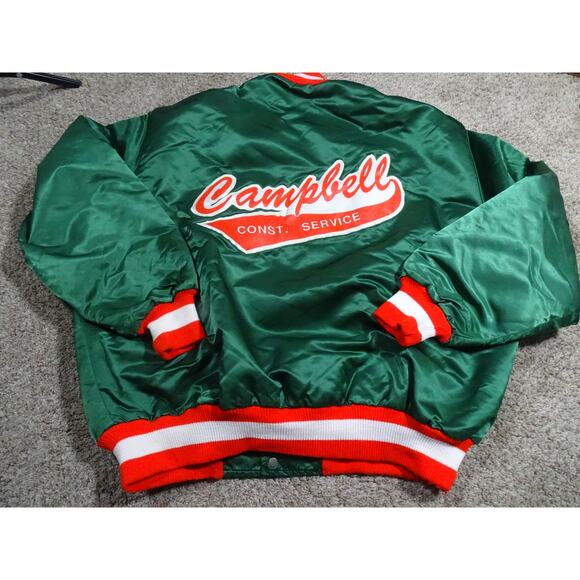 Vtg Unique Delong Green Orange Satin Bomber Jacket XL Made in USA Workwear - Picture 1 of 8